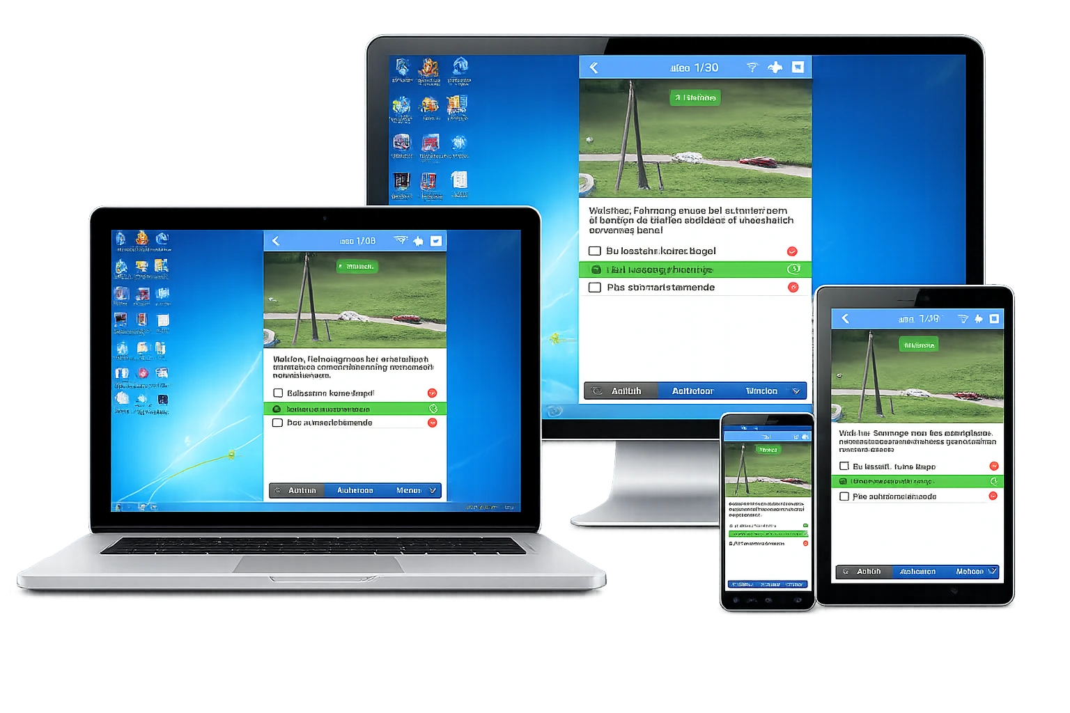Auto-Theorie Web App auf Smartphone, Tablet, Laptop und Desktop – lernen auf allen Deinen Geräten