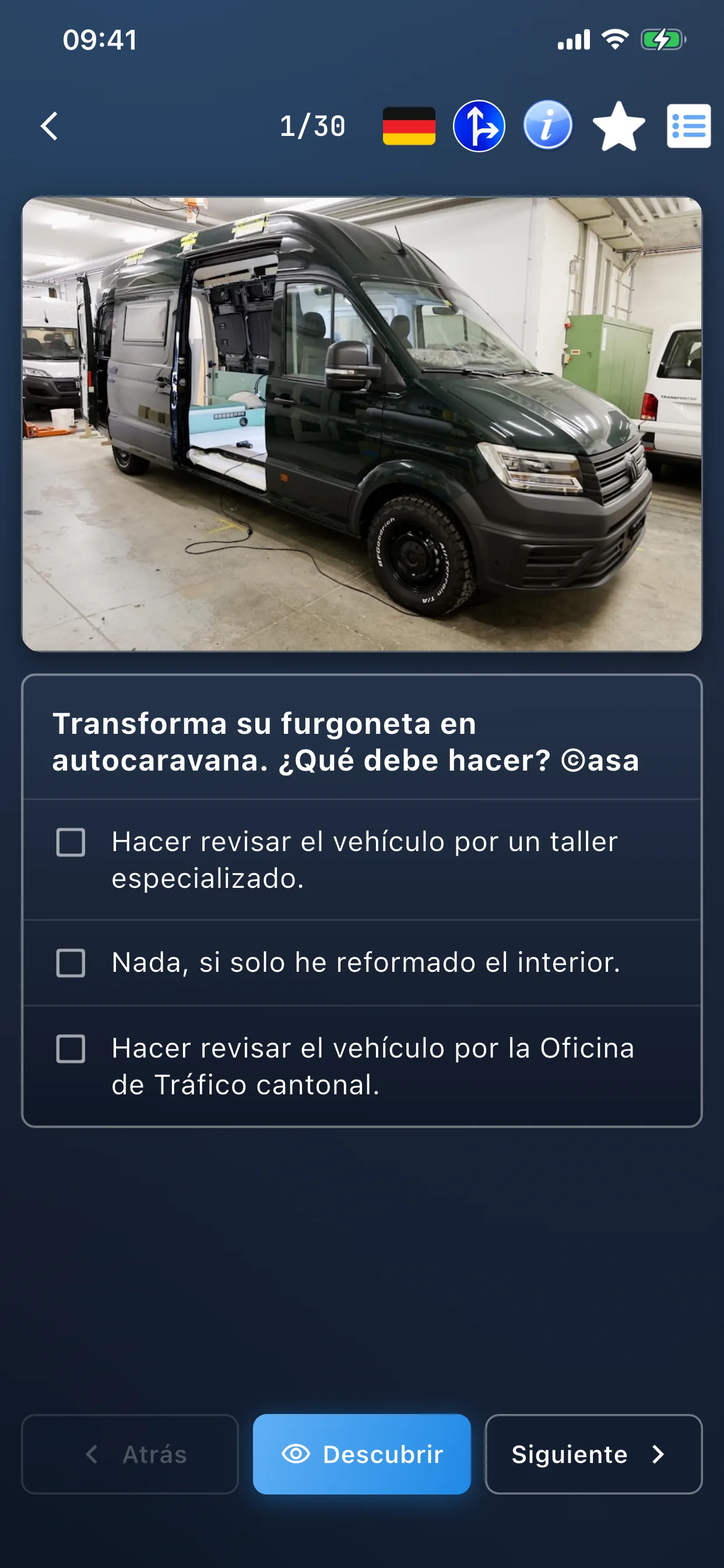 App de teoría del coche – pregunta de teoría de opción múltiple con respuestas