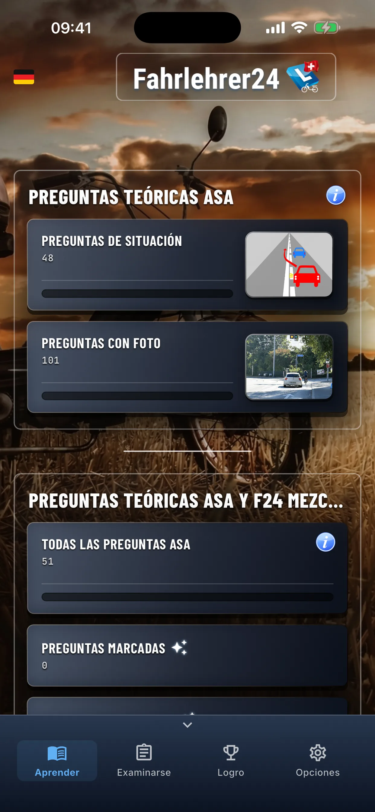App de teoría del ciclomotor – idiomas disponibles en la aplicación