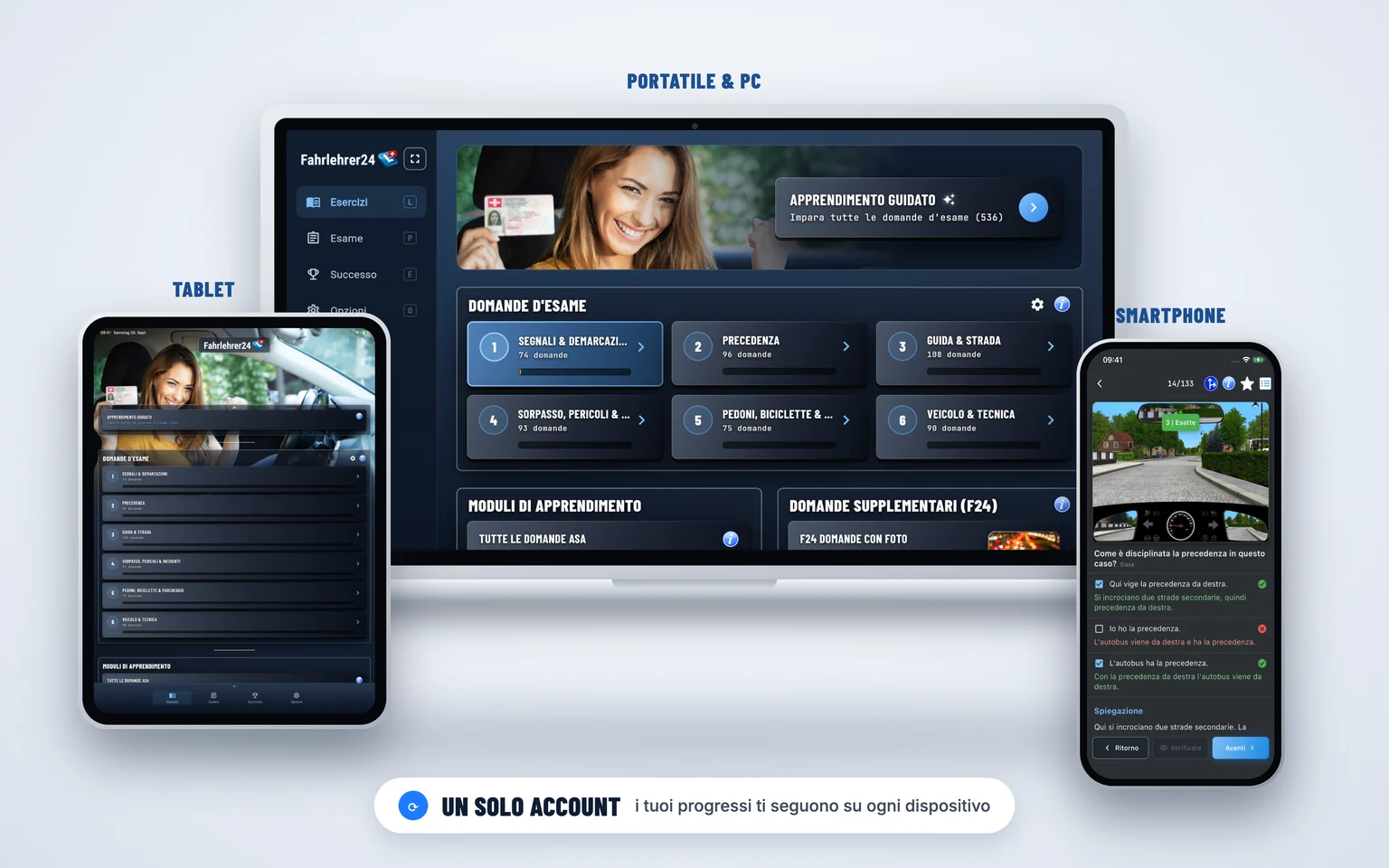 Web App di teoria auto su smartphone, tablet, laptop e desktop – impara su tutti i tuoi dispositivi