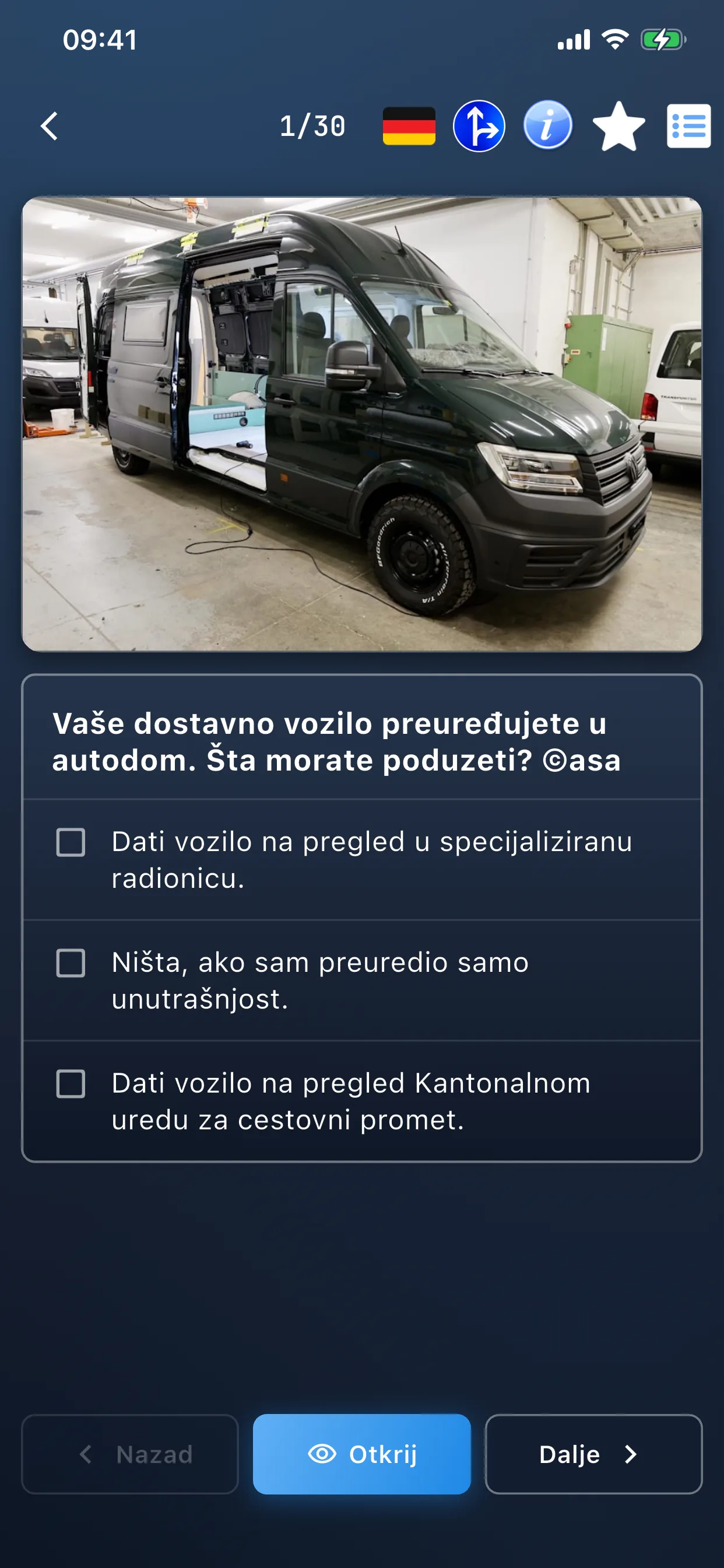 Aplikacija za auto teoriju – teorijsko pitanje s višestrukim izborom i odgovorima