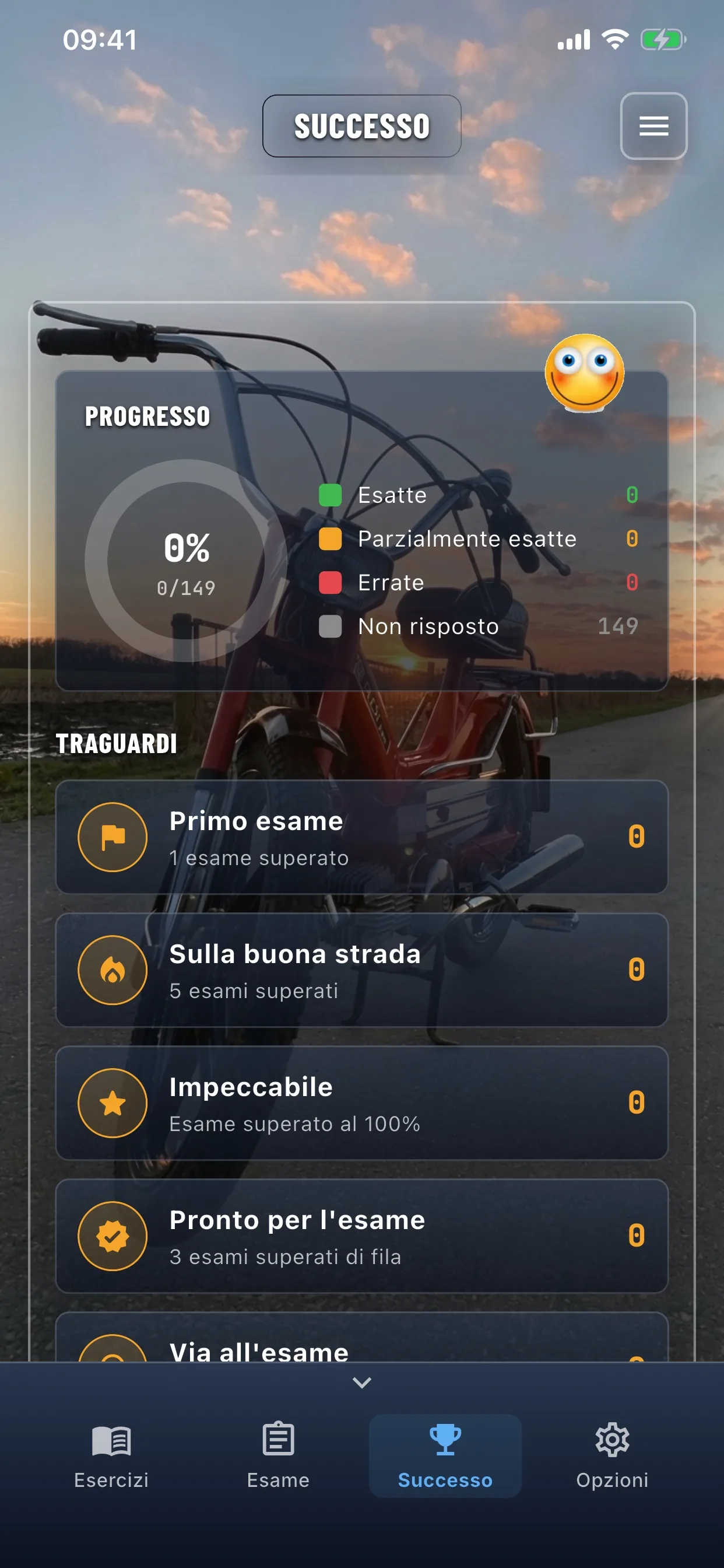 App teoria ciclomotore – esame superato – schermata di successo