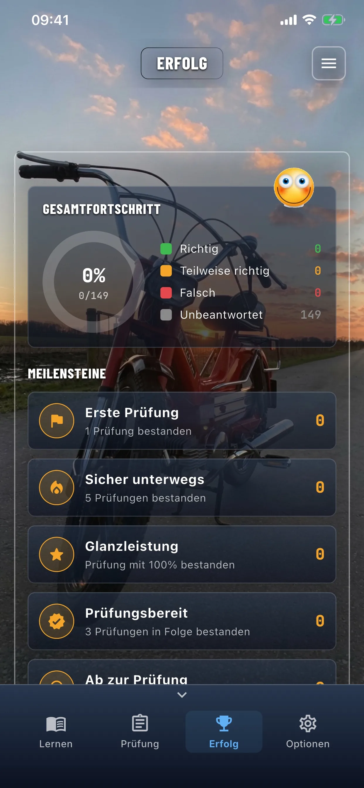 Mofa-Theorie-App – Bestandene Prüfung – Erfolgsanzeige