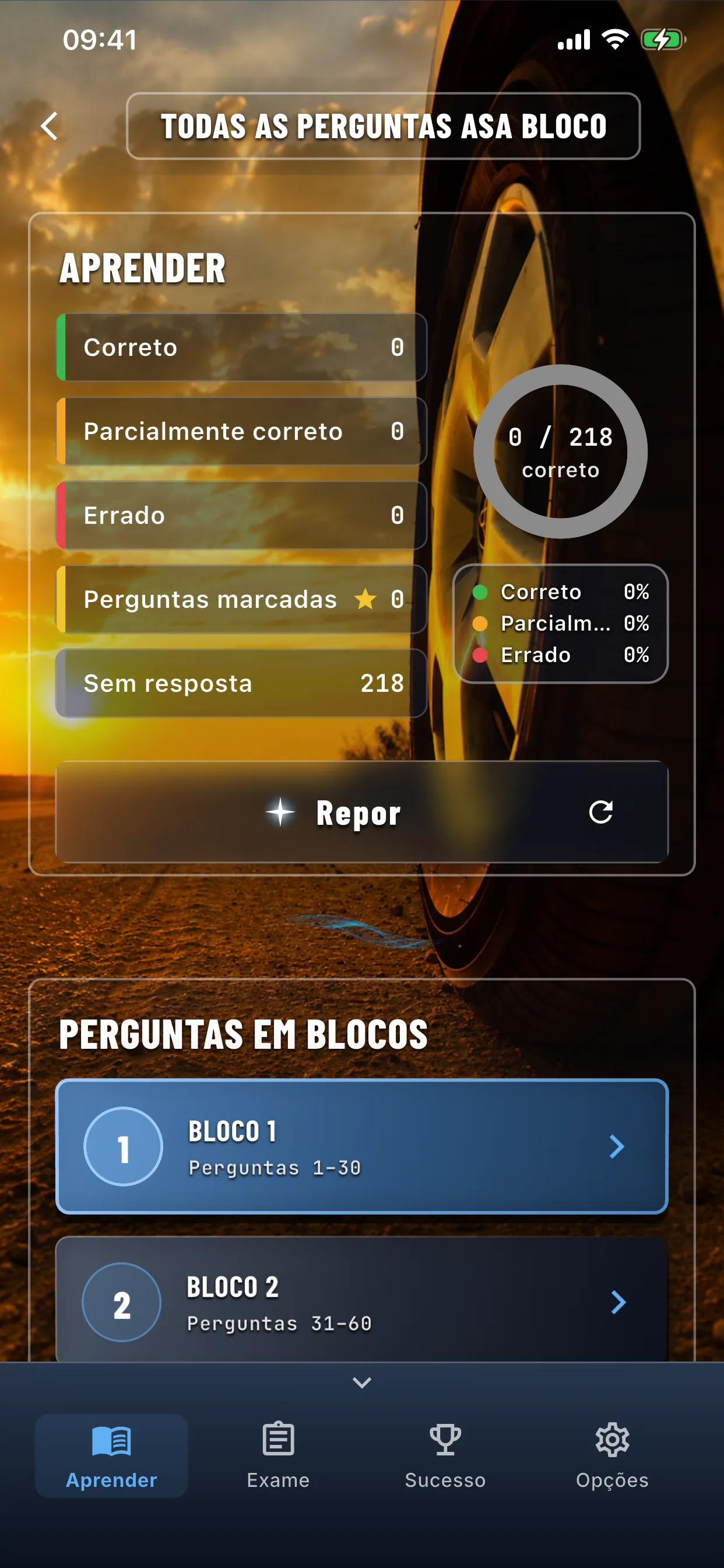 App de teoria de carro – aprendizagem por blocos