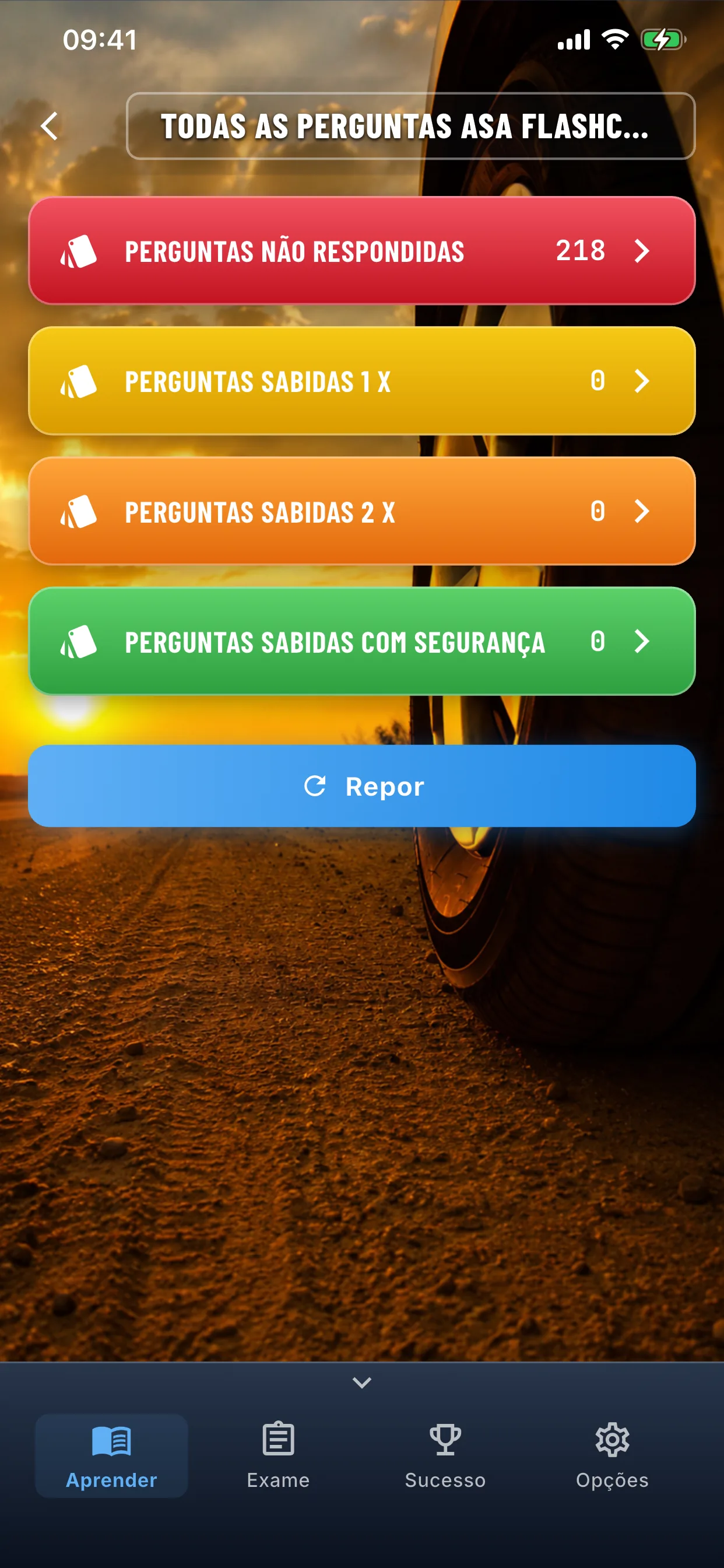App de teoria de carro – cartões de memória para rever