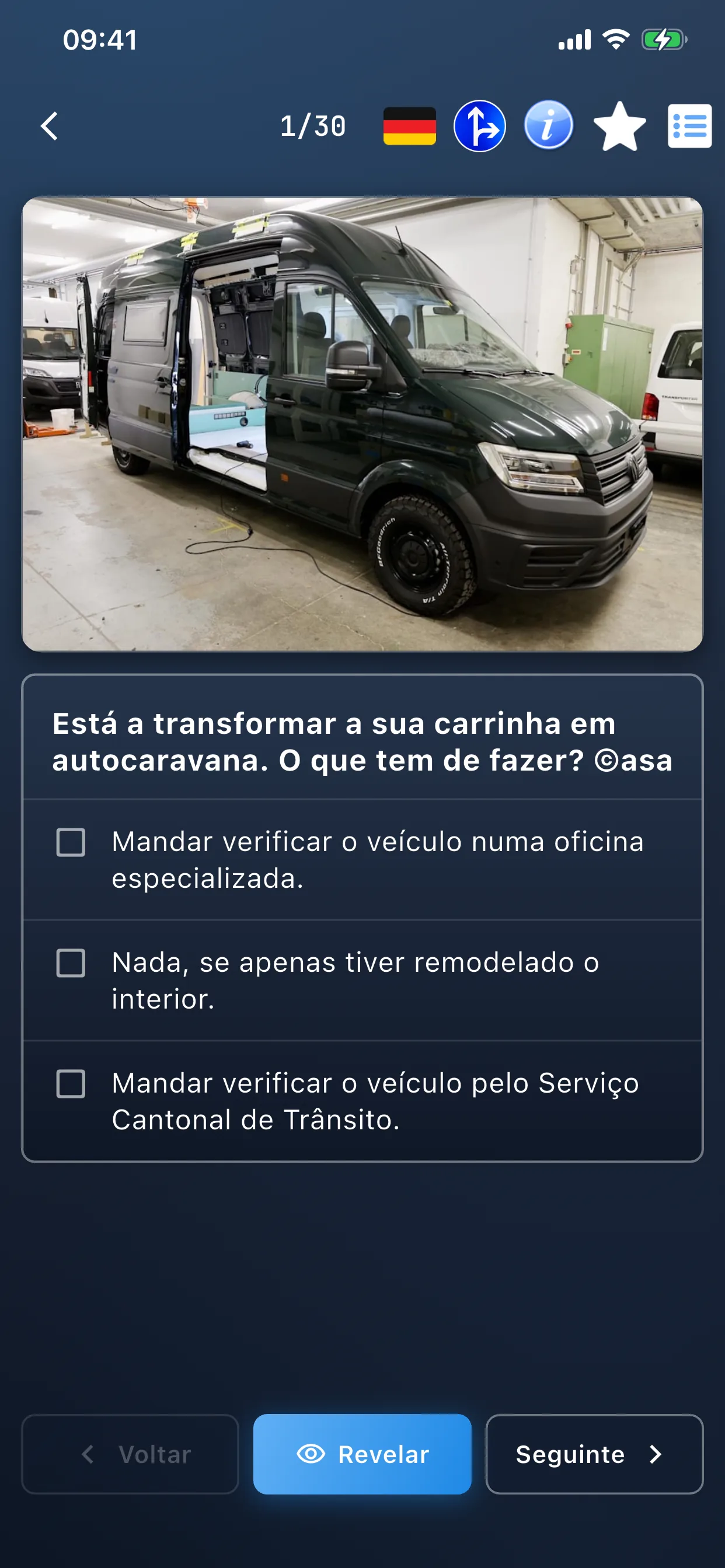 App de teoria de carro – pergunta de teoria de escolha múltipla com respostas