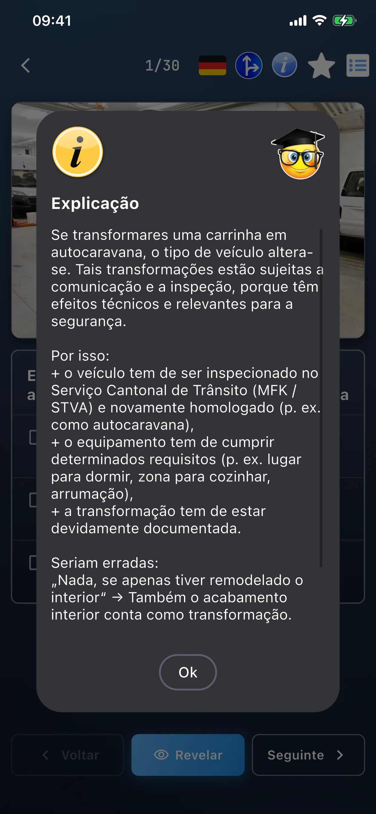 App de teoria de carro – explicação detalhada da pergunta