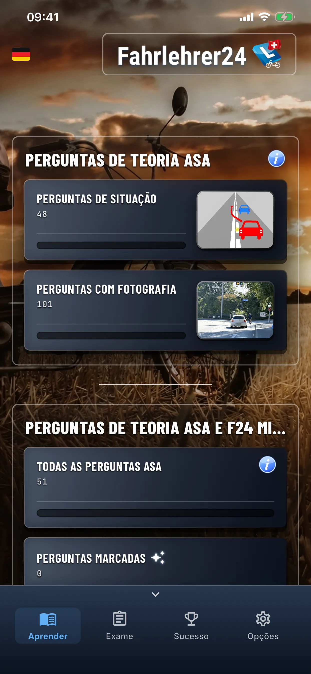 App de teoria do ciclomotor – aprendizagem individual em modo de estudo