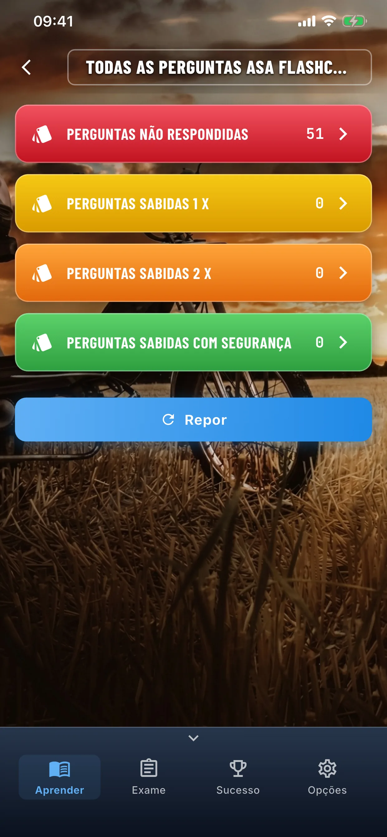 App de teoria do ciclomotor – cartões de memória para rever