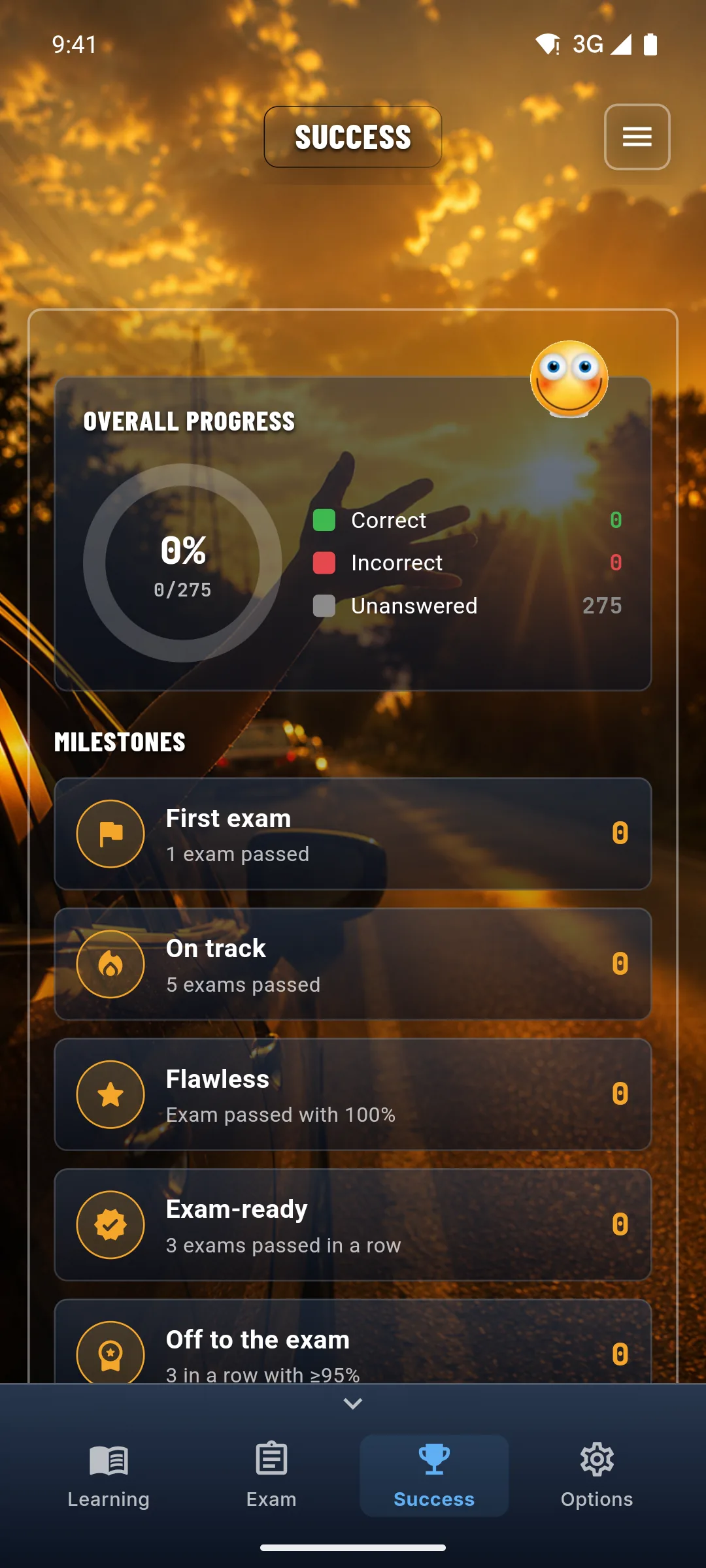 Taxi theory app – exam passed – success screen