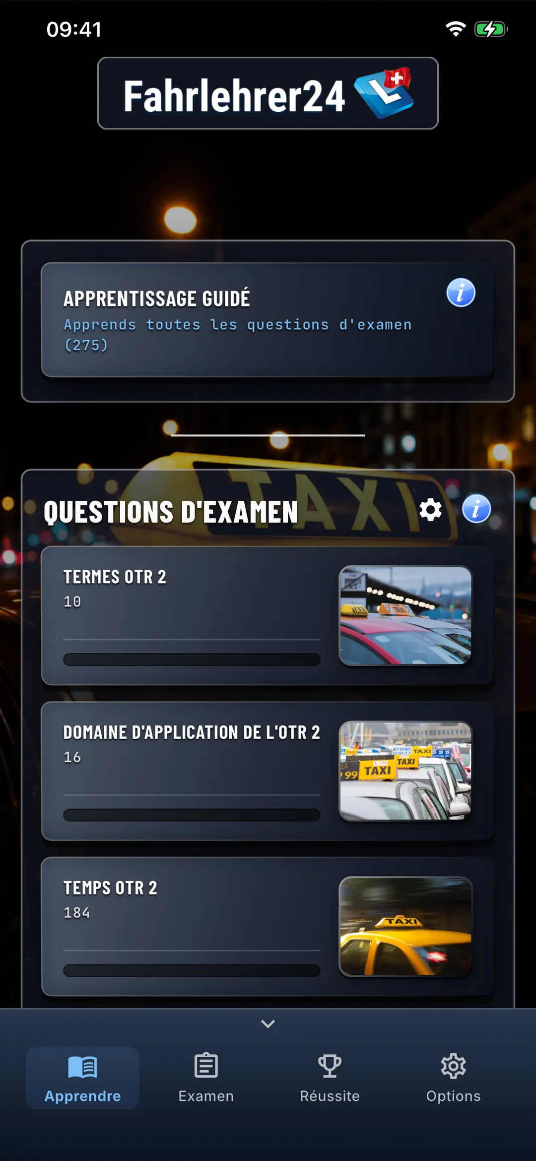 Appli théorie taxi – apprentissage individuel en mode apprentissage