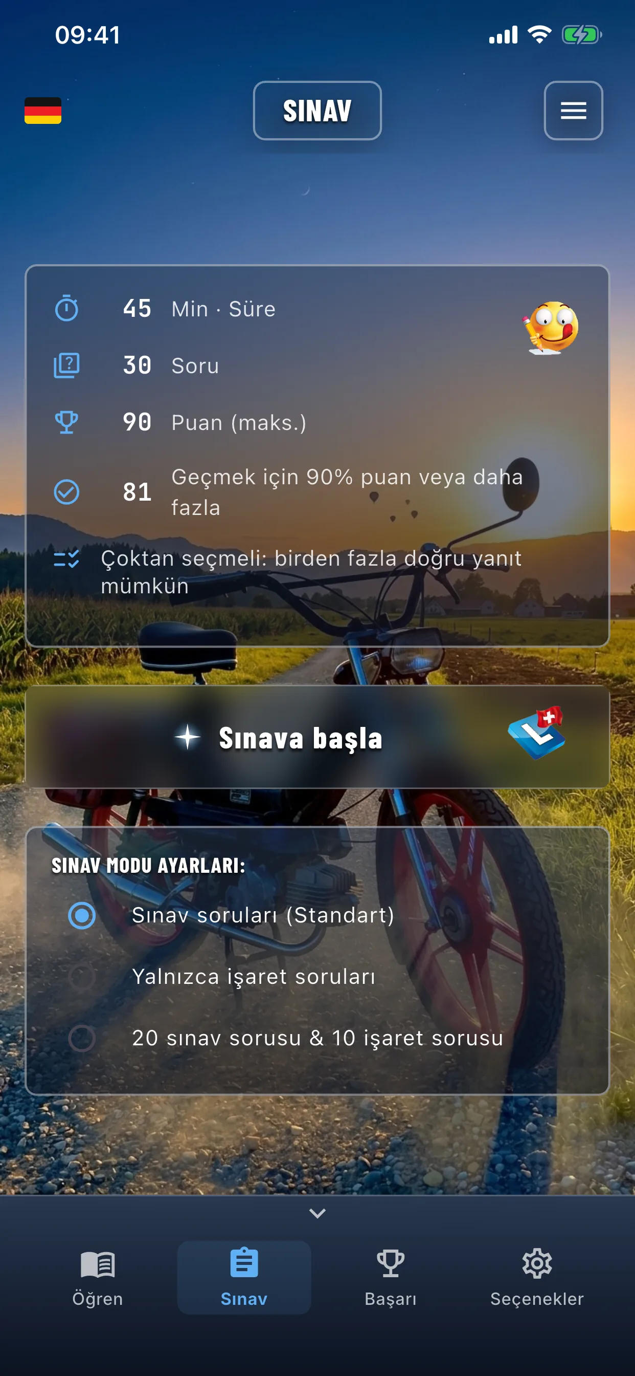Moped teori uygulaması – sınav modunda sınav simülasyonu
